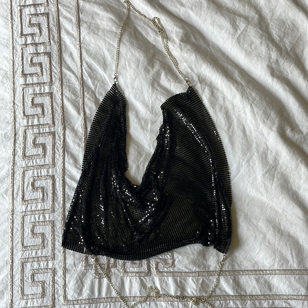 Shein Glimmering Cowl Neck Party Crop